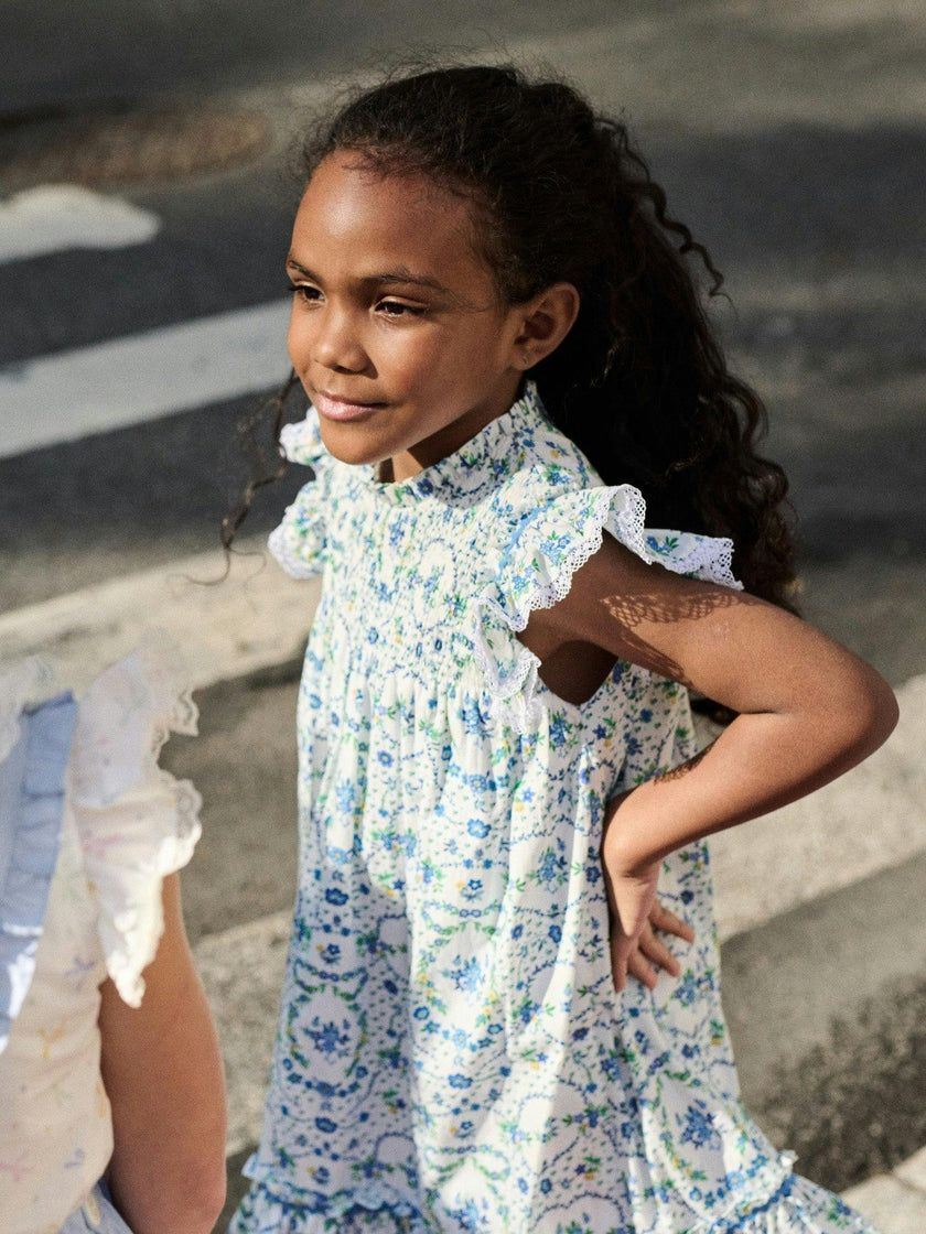 Nicky Hilton x La Coqueta Blue Bow Floral Lily-Grace Girl Empire Dress