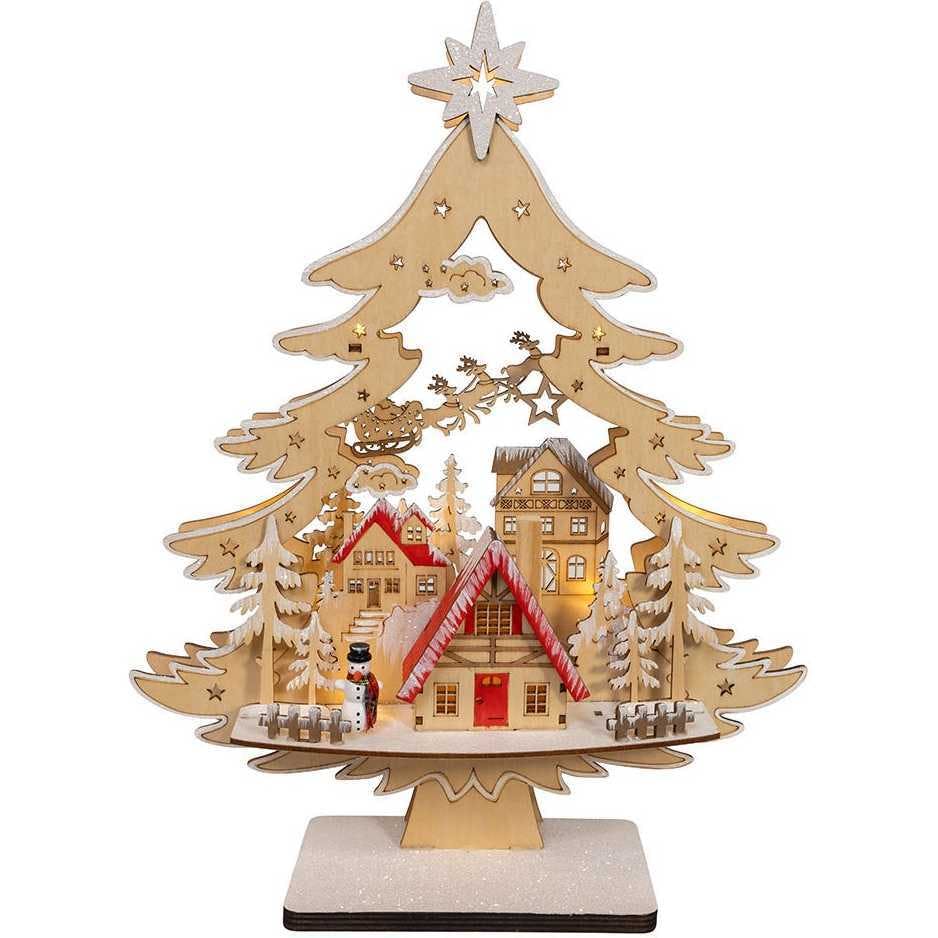 15-Inch Battery Operated 10-Light Tree With Village Scene