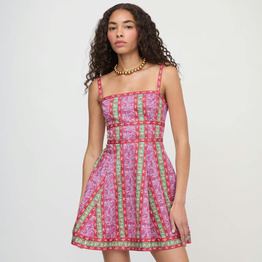 The Margot Mini Dress - Sunset Etched Floral Stripe