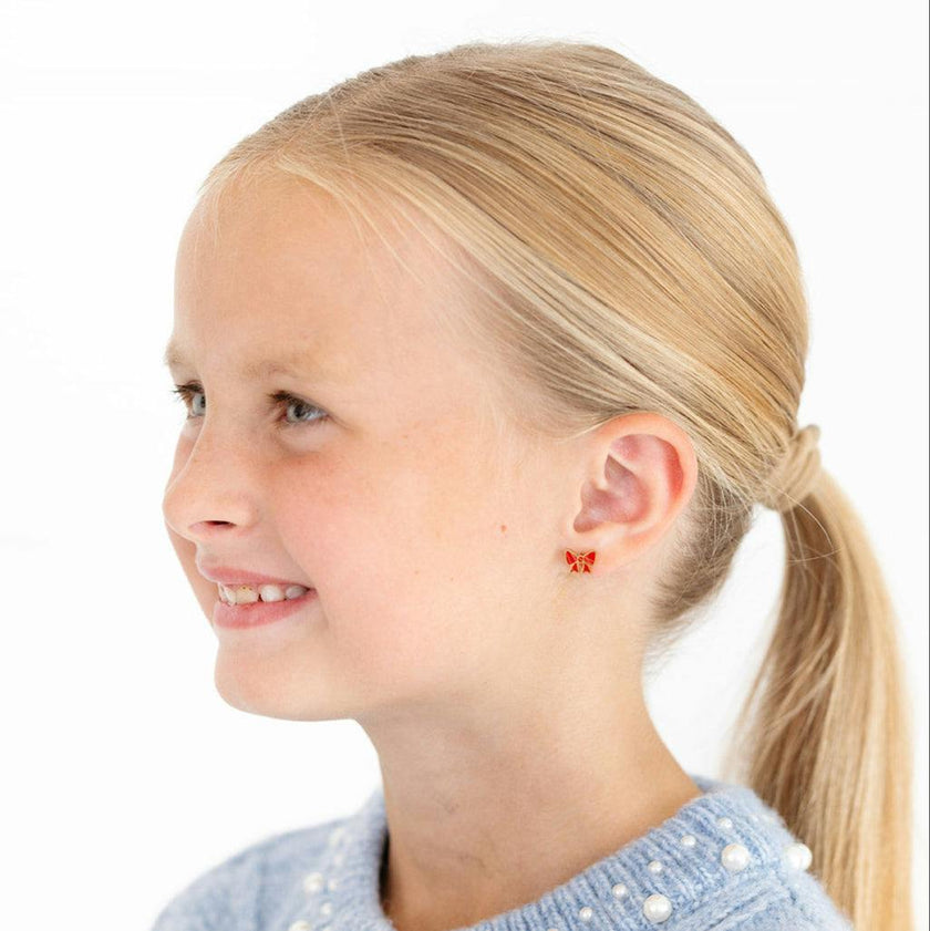 Red Bow Stud Earrings