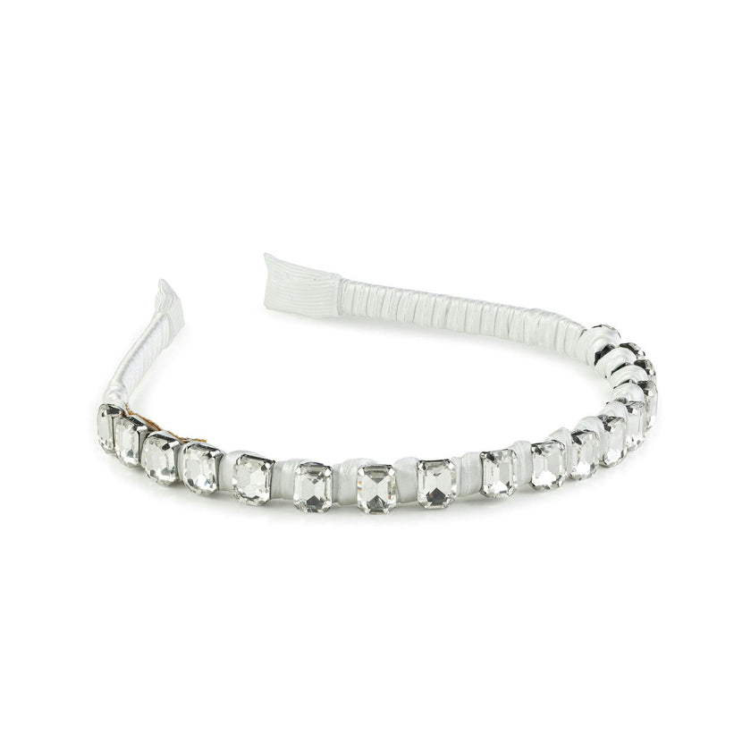Halo Luxe Crystal Satin Headband - White