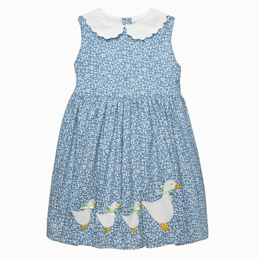 Petal Collar Duck Dress in Blue Floral
