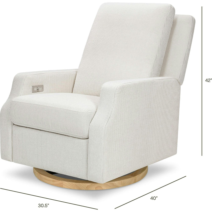 Crewe Electronic Recliner and Swivel Glider in Fog Chatham Stripe Light Wood Base