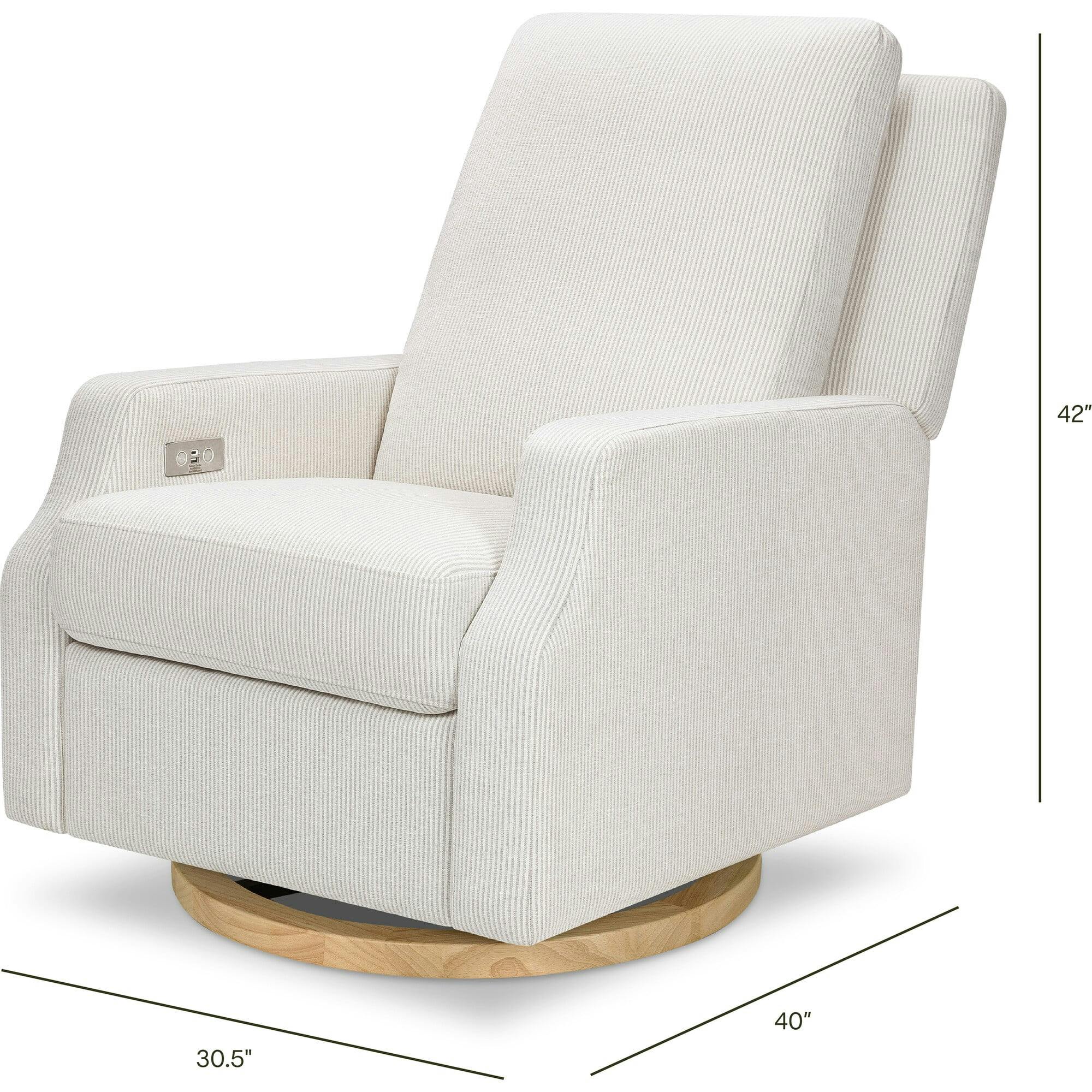 Crewe Electronic Recliner and Swivel Glider in Fog Chatham Stripe Light Wood Base