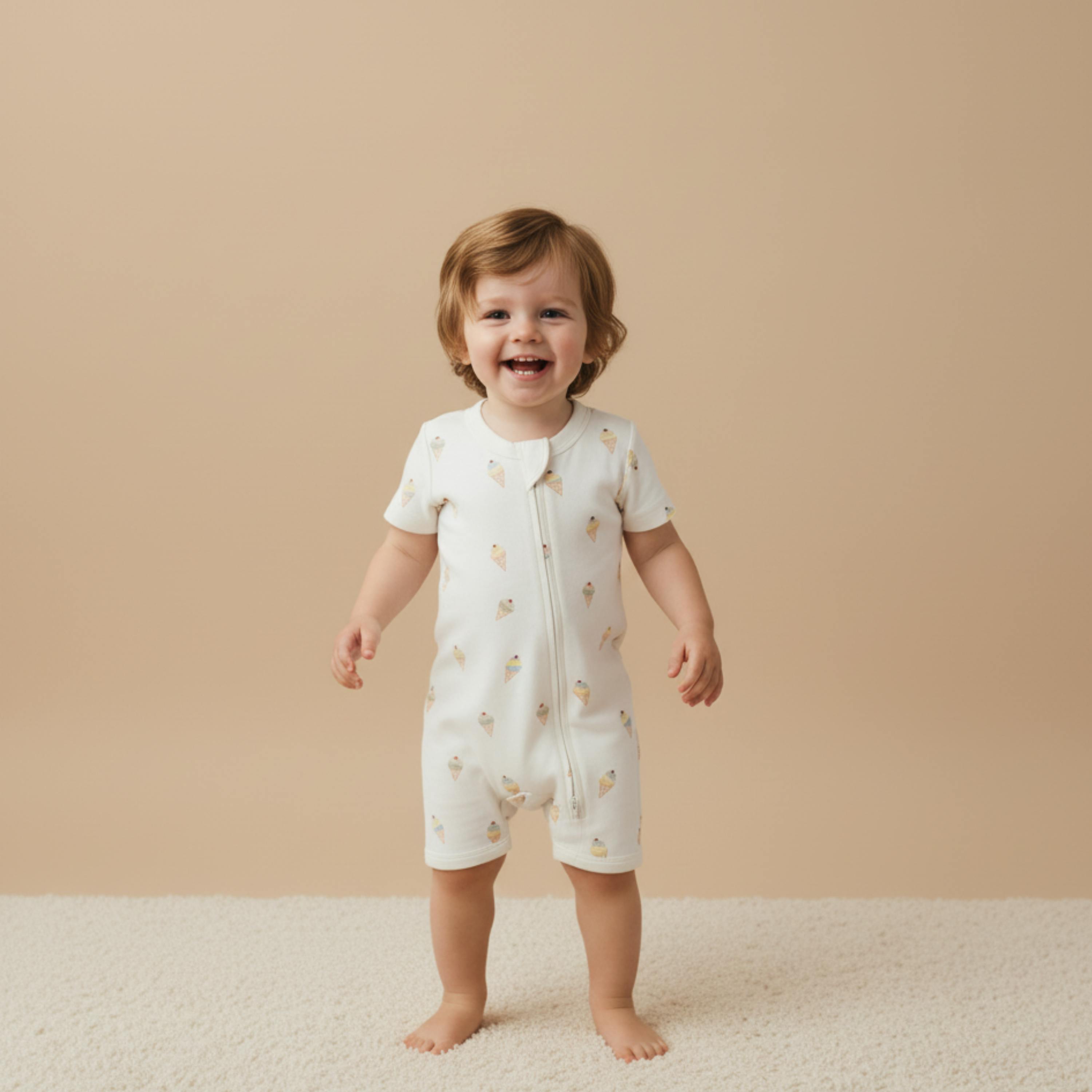 Organic Short Zip Romper - Ice Cream