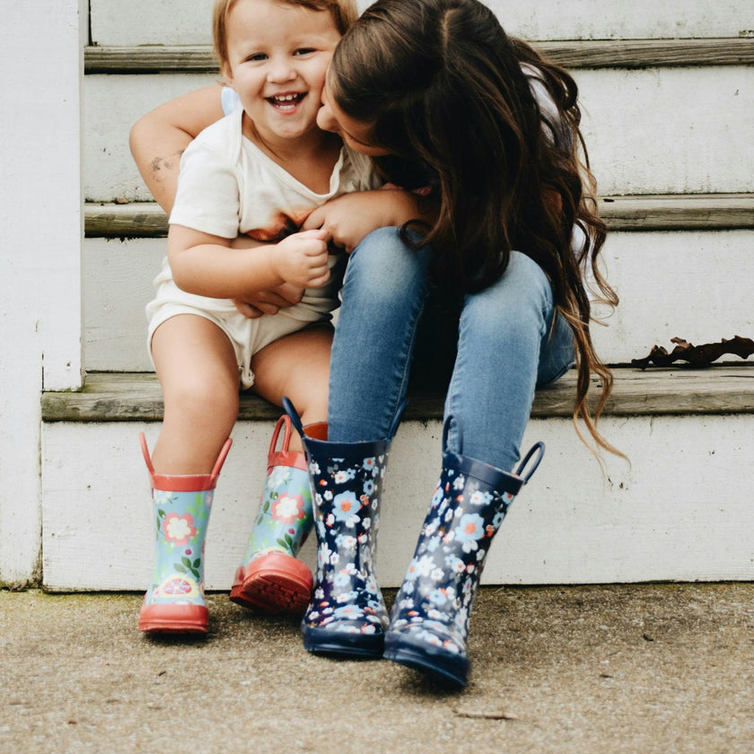 Navy Flower Rain Boot