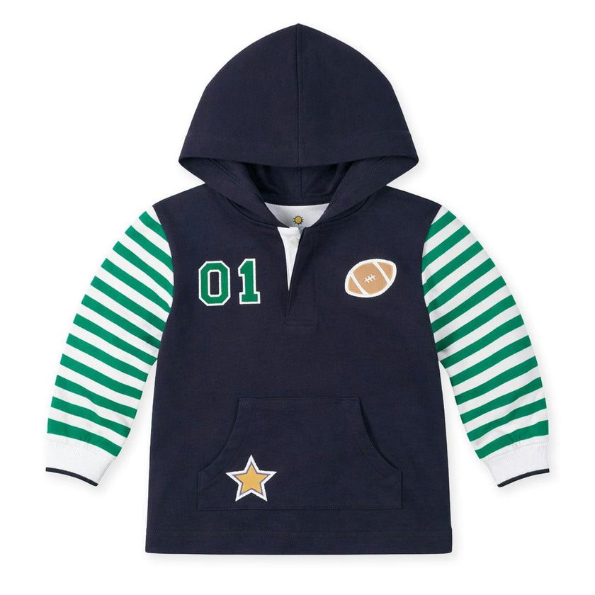 Hooded Knit Shirt with Varsity Football Motifs
