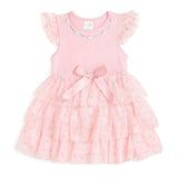 Flocked Heart Tiered Short Sleeve Tutu Dress