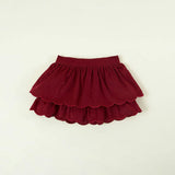 Burgundy Cotton Corduroy Scalloped Skirt