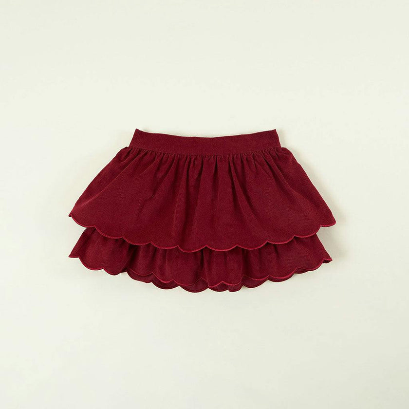Burgundy Cotton Corduroy Scalloped Skirt