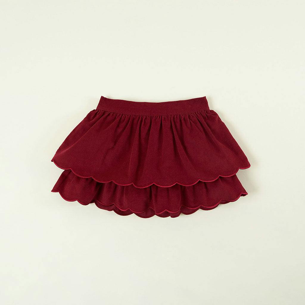 Burgundy Cotton Corduroy Scalloped Skirt