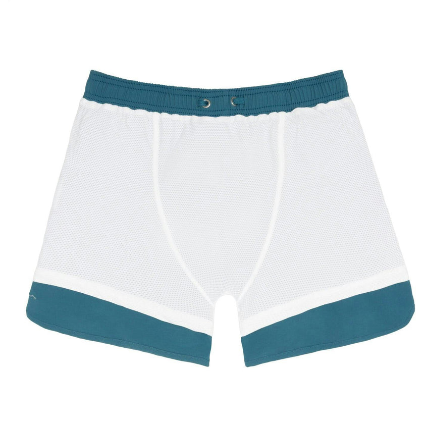 men's teal and dusk blue colorblock boardie