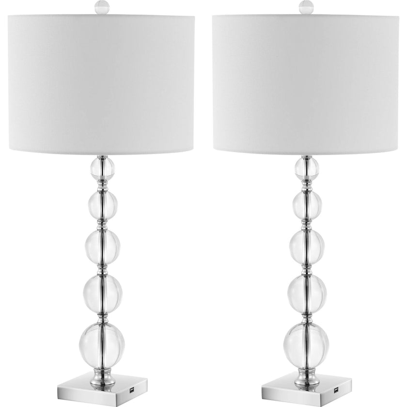 Liam Stacked Crystal Ball Lamps With USB Port
