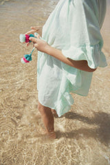 Girl's kaftan with pompoms, aqua | LEA