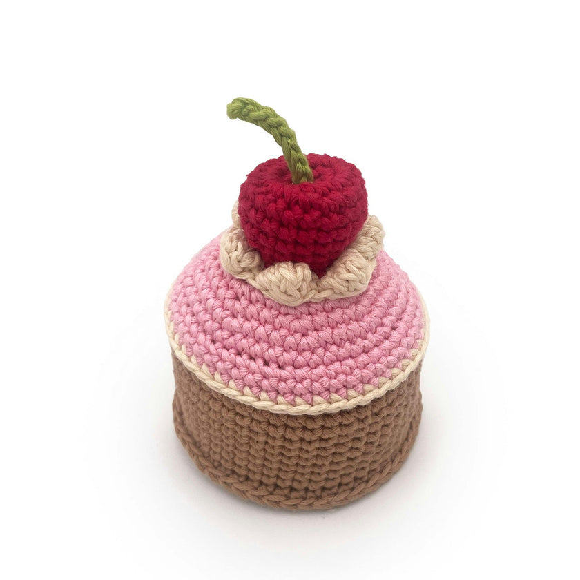 Cherry cake 100% organic cotton rattle