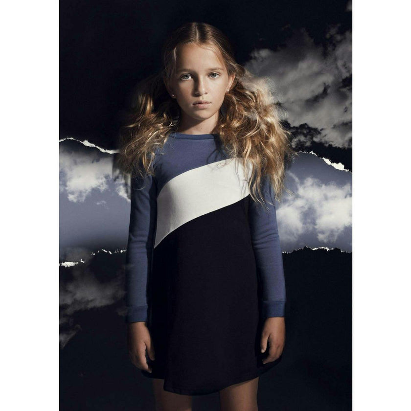 Tricolor French Terry Long Sleeve Dress