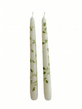 Pair of Hand-Painted Taper Candles in Green