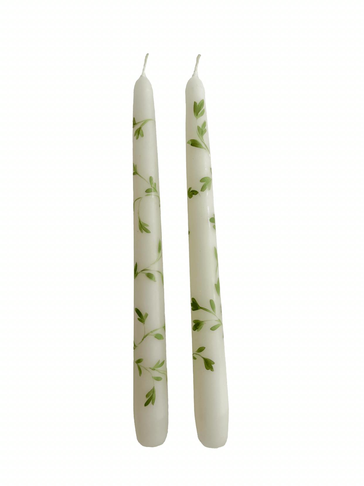 Pair of Hand-Painted Taper Candles in Green