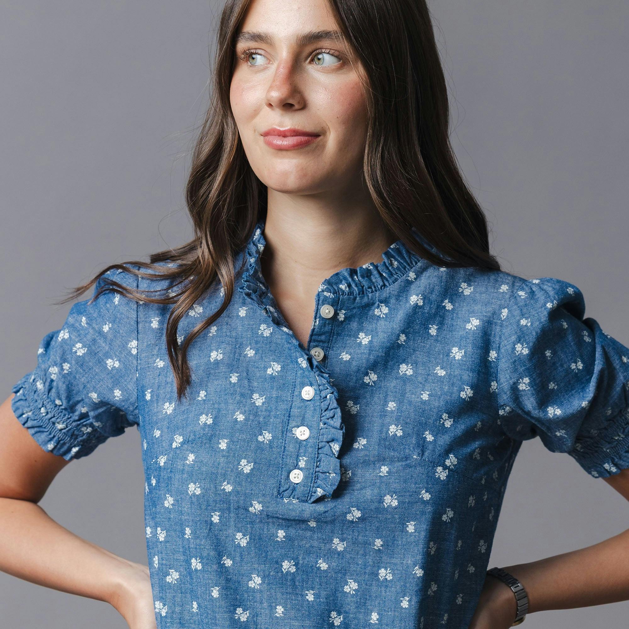 Organic Chambray Puff Sleeve Top