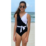 Yuki Scalloped V-Neck 2-Tone Belted Swimsuit