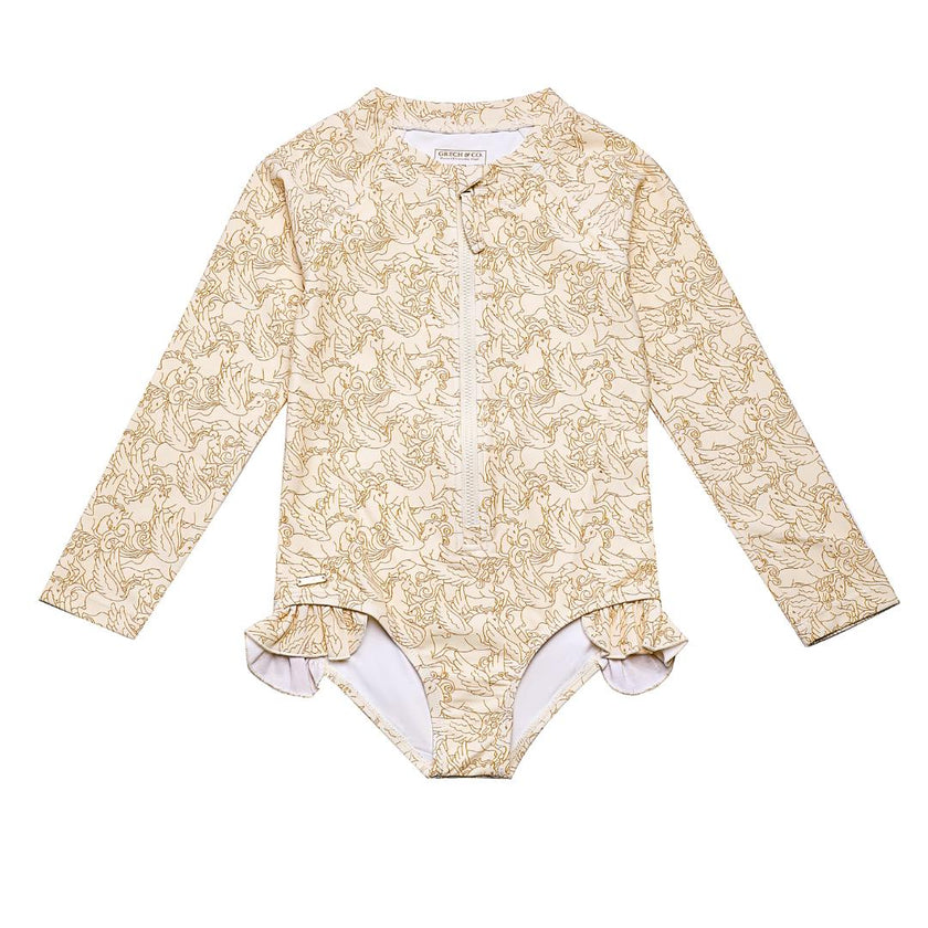 Long Sleeve Rashguard Ruffle Swimsuit | UPF + Recycled - Pegasus