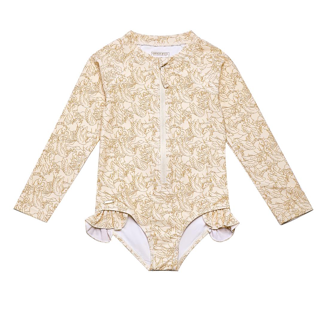 Long Sleeve Rashguard Ruffle Swimsuit | UPF + Recycled - Pegasus