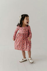 Girls Long Sleeve Henley Dress in Butterfly Bloom