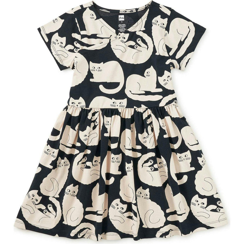 Short Sleeve Wrap Neck Dress, Black