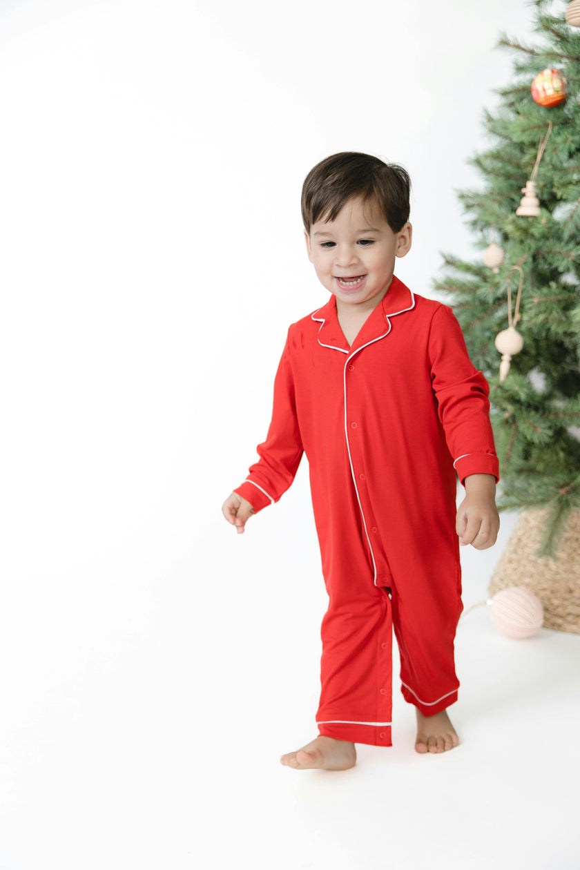 Ribbon Red - Knit Flame Resistant Long Sleeve Coat Style Romper