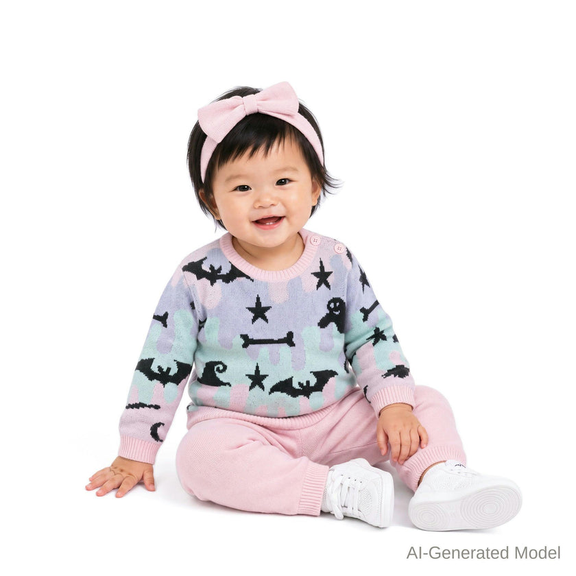 Infant (9-24M) Girls Three-Piece Sweater Set | Ghosts, Bats & Bones