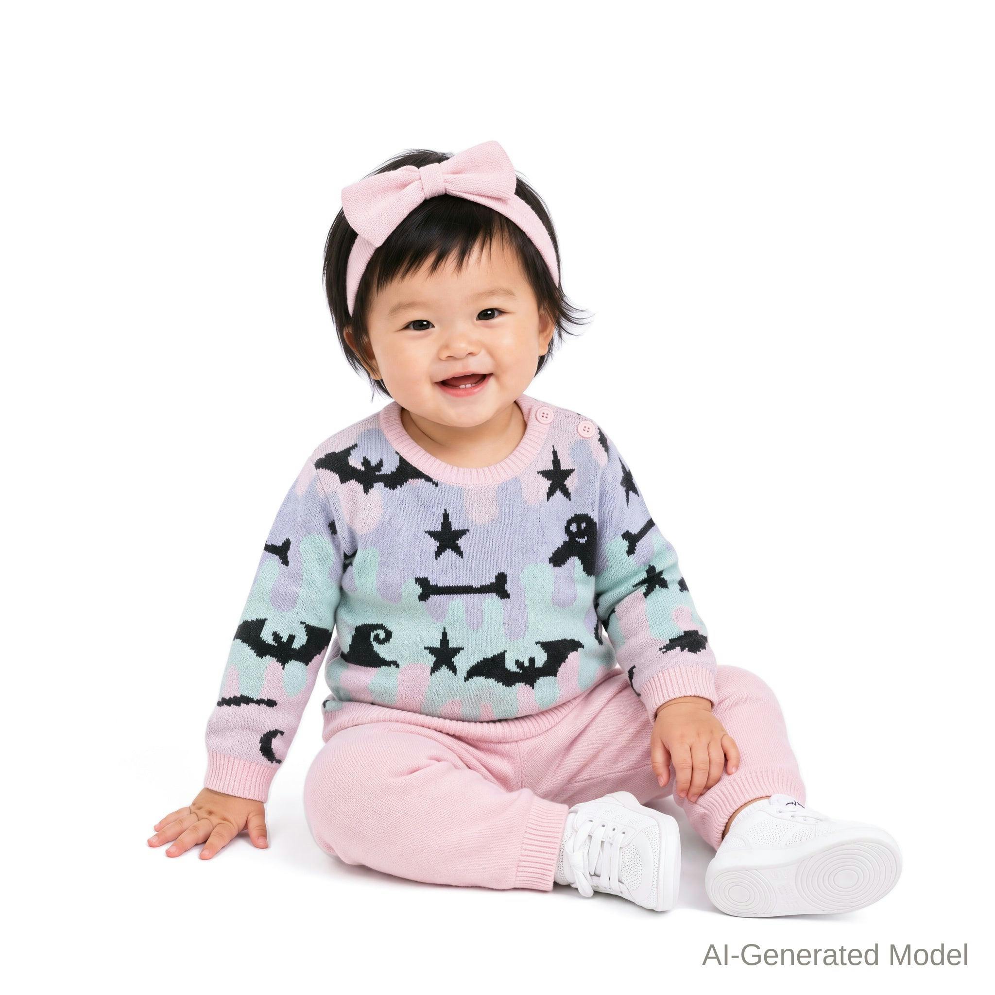 Infant (9-24M) Girls Three-Piece Sweater Set | Ghosts, Bats & Bones