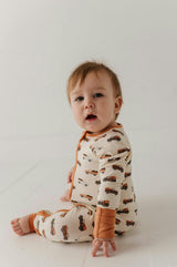 Baby Boy Long Sleeve Zip Romper in Pumpkin Trucks