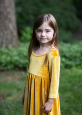 Twirly Dress in Mustard Stretch Velvet FW26
