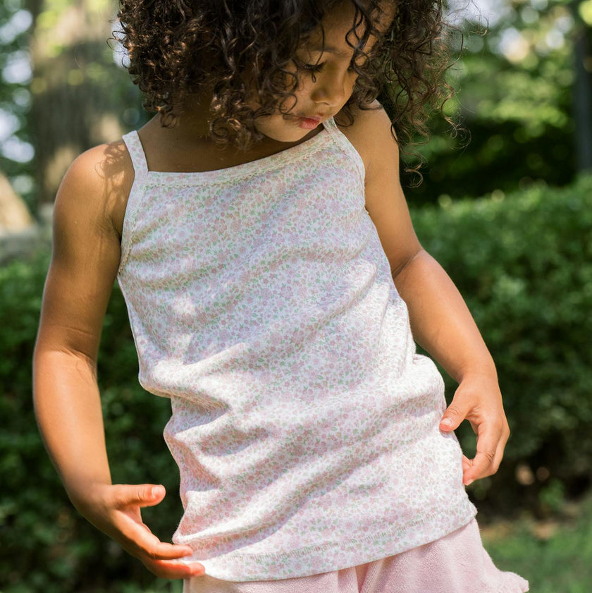 girls pink and antique floral tank 2-pack