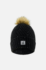 Winter Knit Hat with Pompom Black