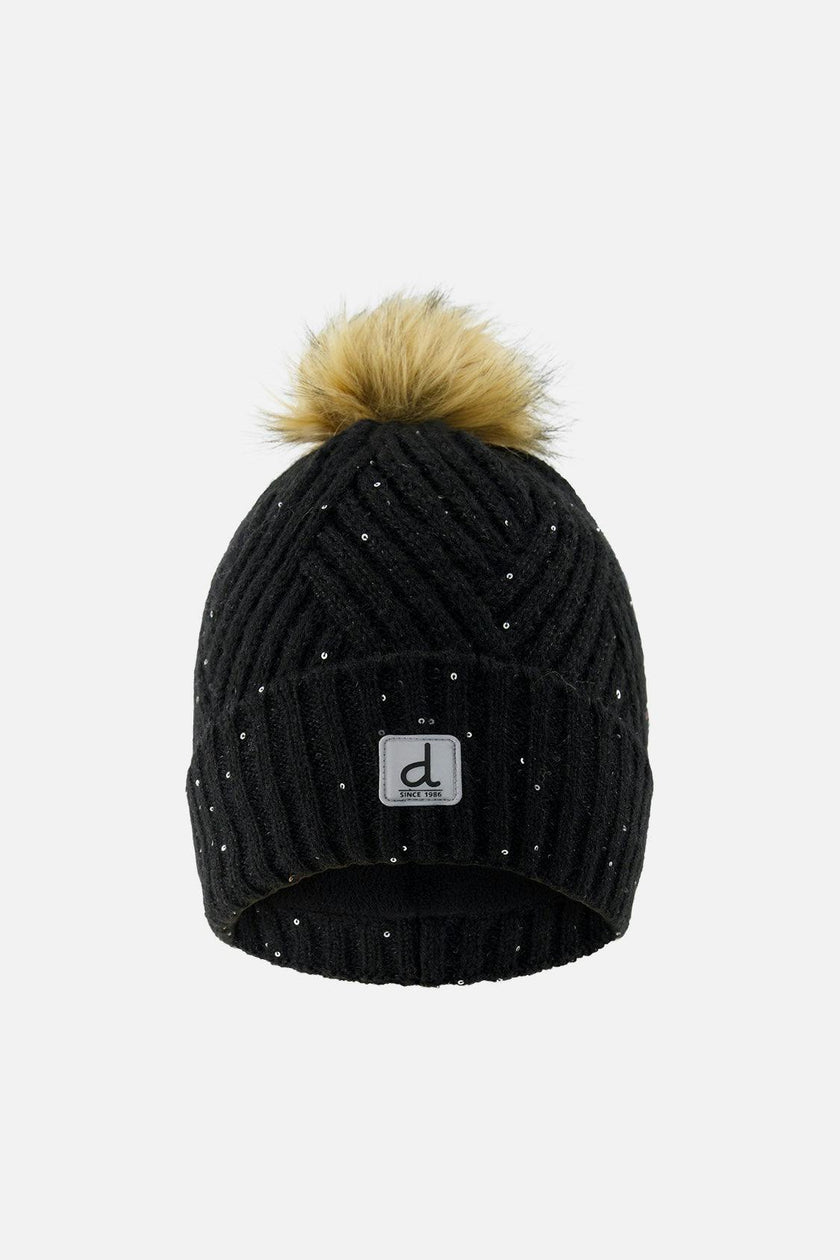 Winter Knit Hat with Pompom Black