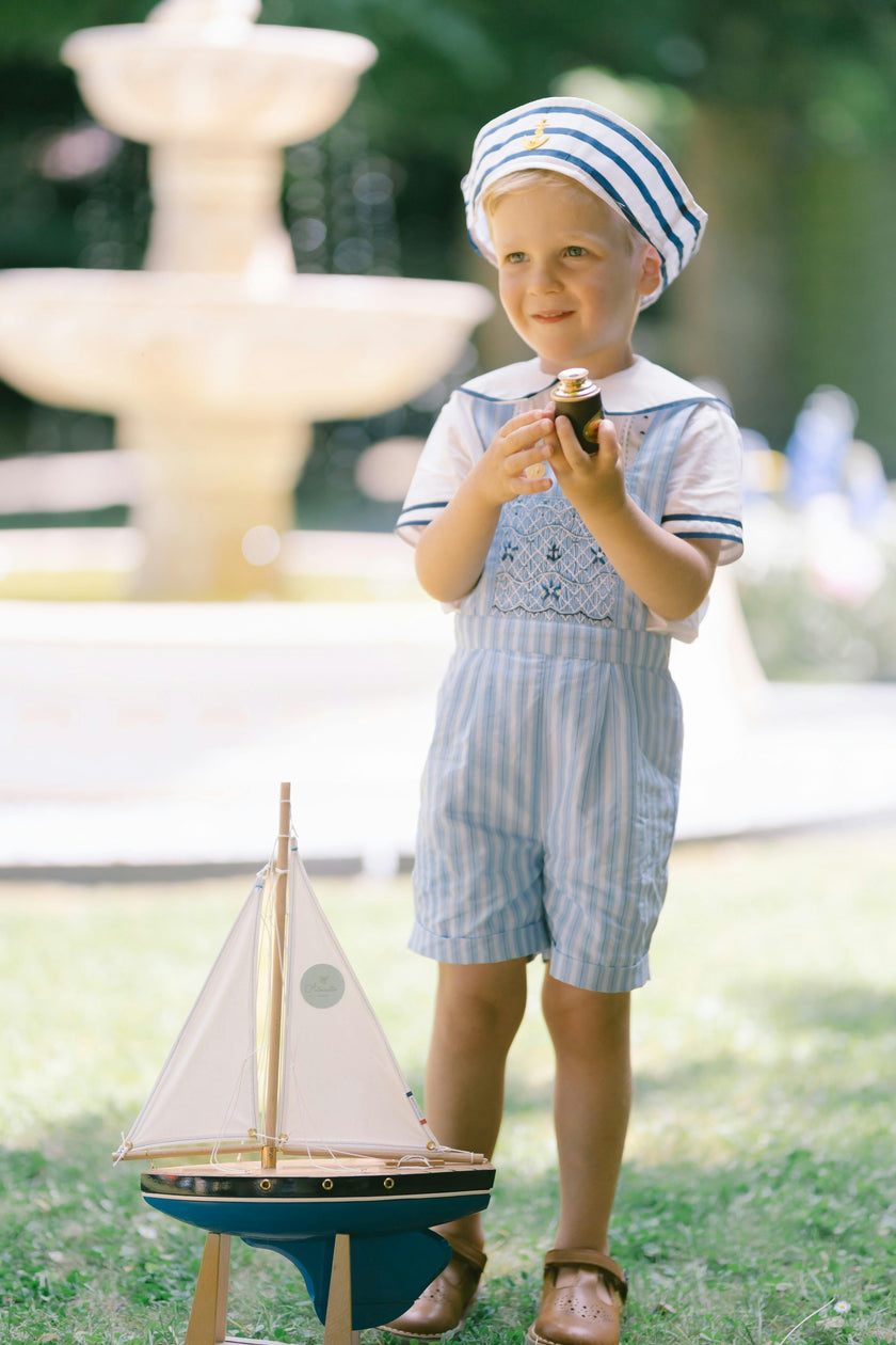 George Blue Stripe Sailor Overalls & Shirt Set