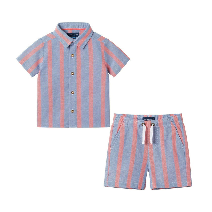 Boys Orange Striped Airy Oxford Set | Orange Stripe