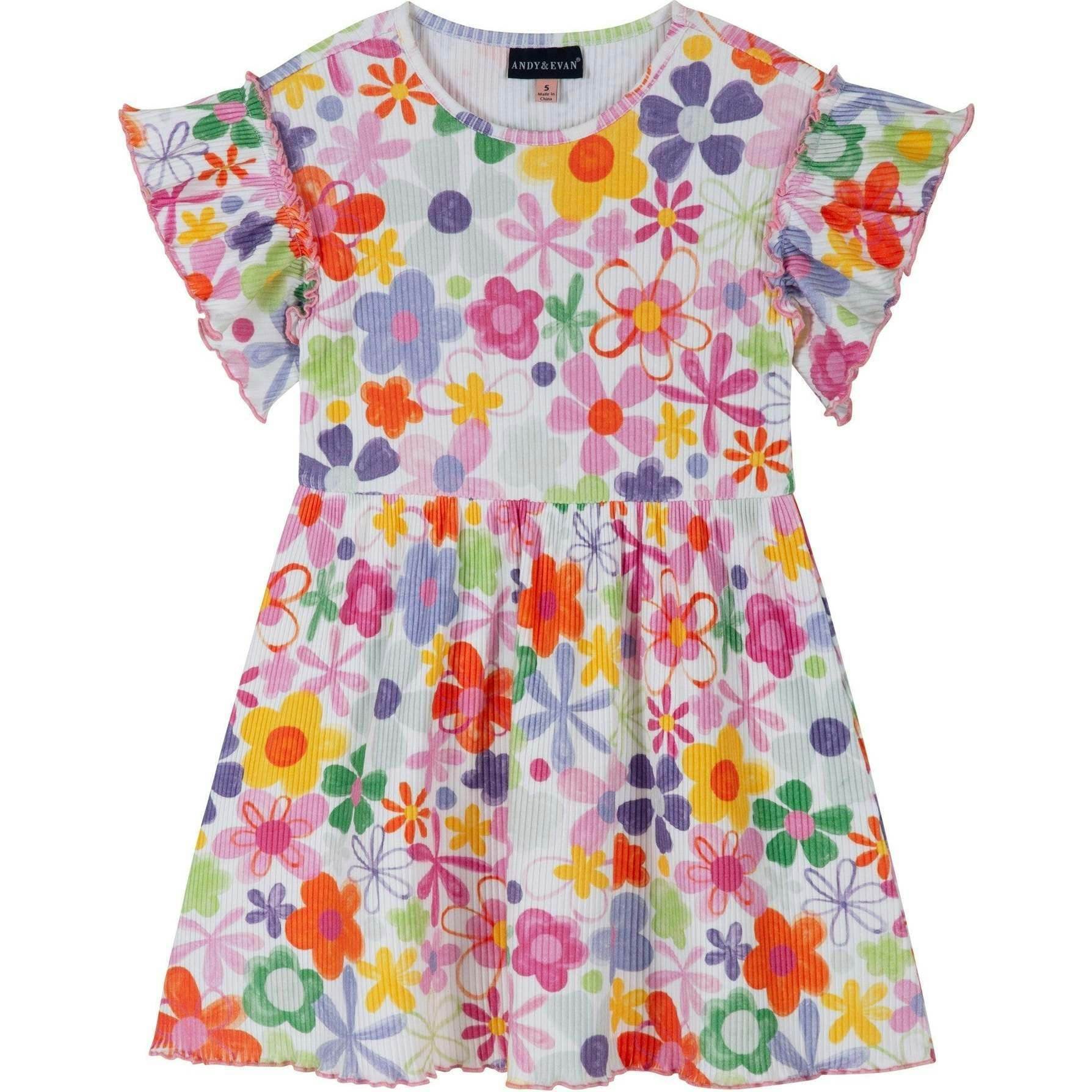 Girls Printed Rib Dress | Multicolor Floral