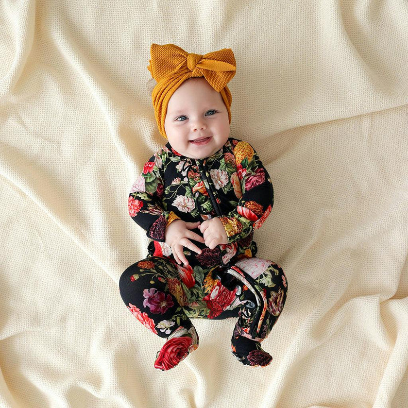 Posh Botanica Footie Ruffled Zippered One Piece