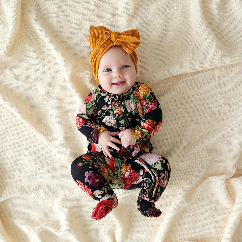 Posh Botanica Footie Ruffled Zippered One Piece