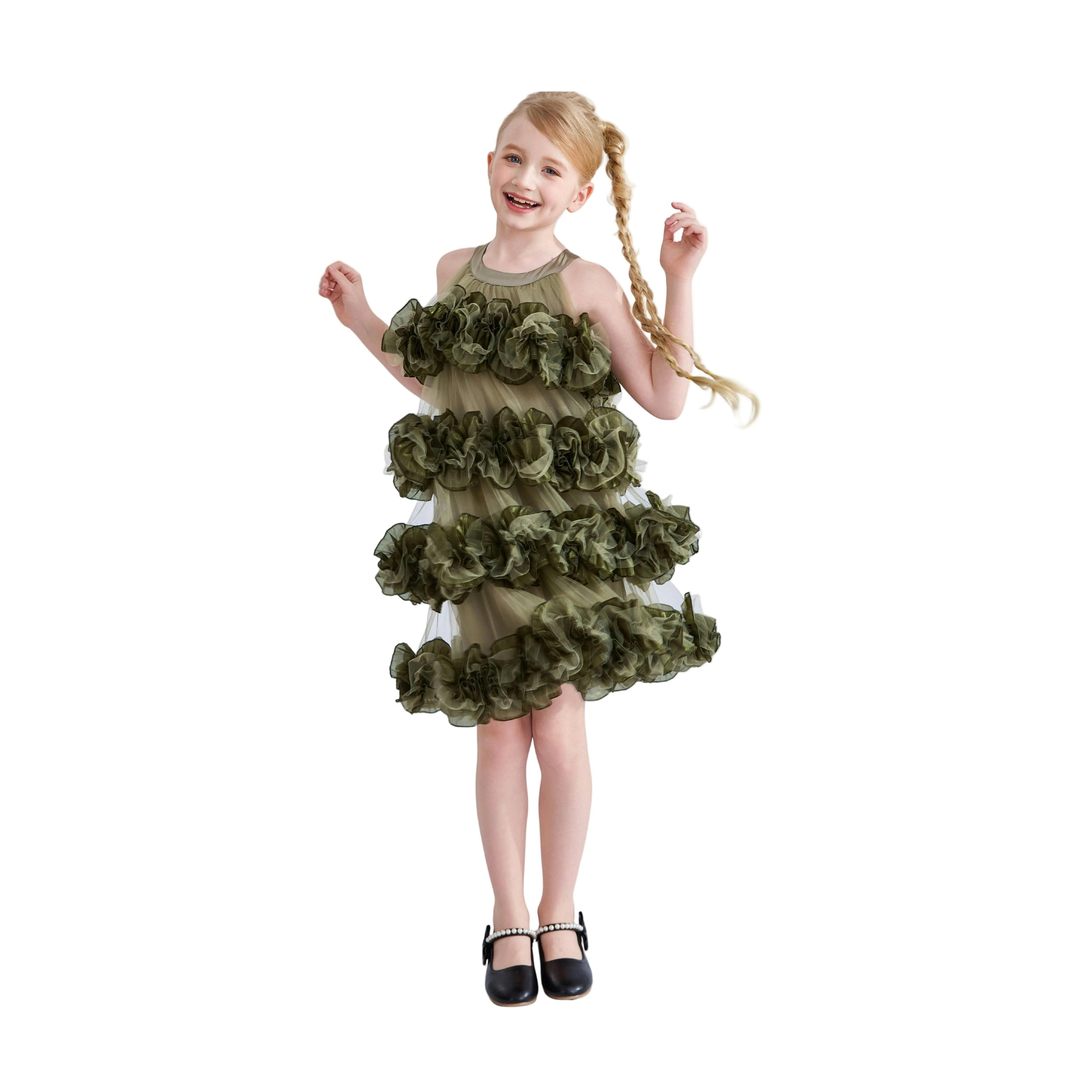 Green Elysia Tiered Ruffle Dress