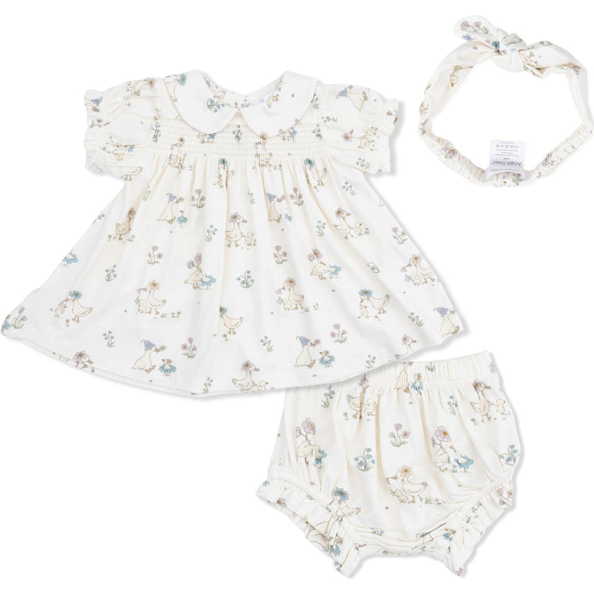 Flower Ducklings - Smocked Dress Set with Headband