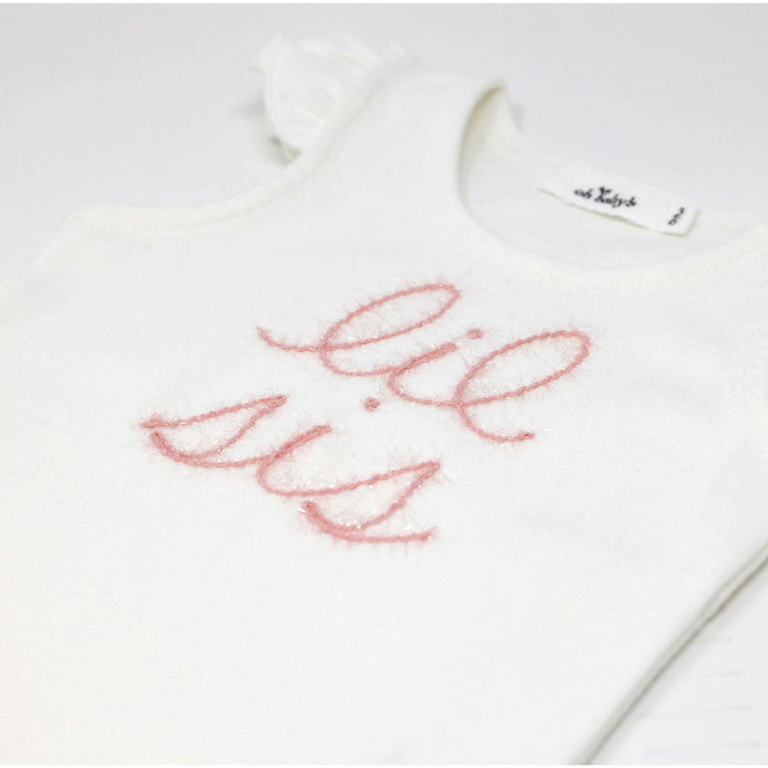 "lil sis" Embroidered Cotton Baby Rib Full Sleeve Tank