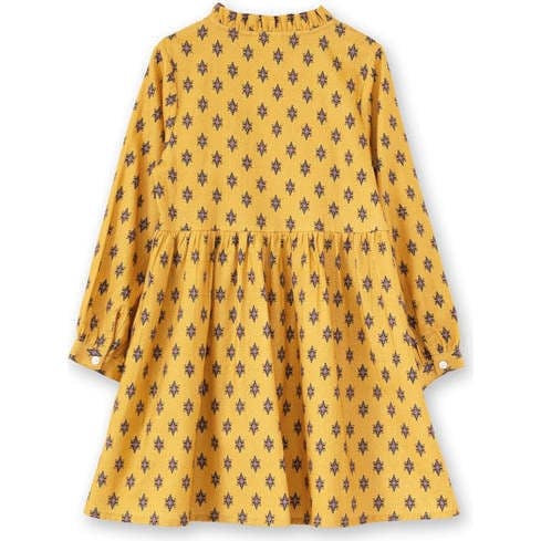 Girls All-Over Print Front Ruffle Long Sleeve Dress