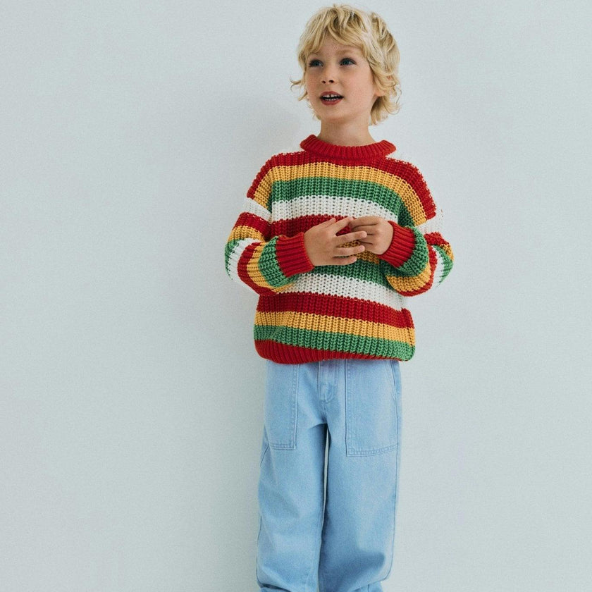 Lantana Jumper Tulip Red Knit Stripes