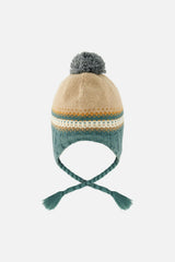 Baby Winter Peruvian Knit Hat with Pompom Beige and Green Jacquard
