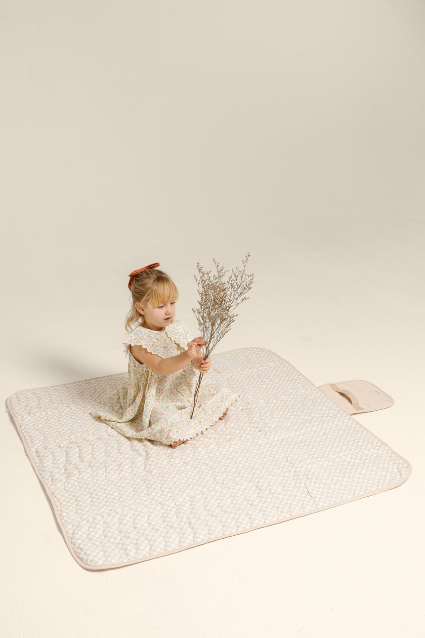 Portable Wander Classic Playmat | Check, Powder | Toddlekind