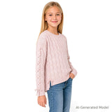 Tween (7-18) Girls Cable Knit Sweater | Lace-Up Details