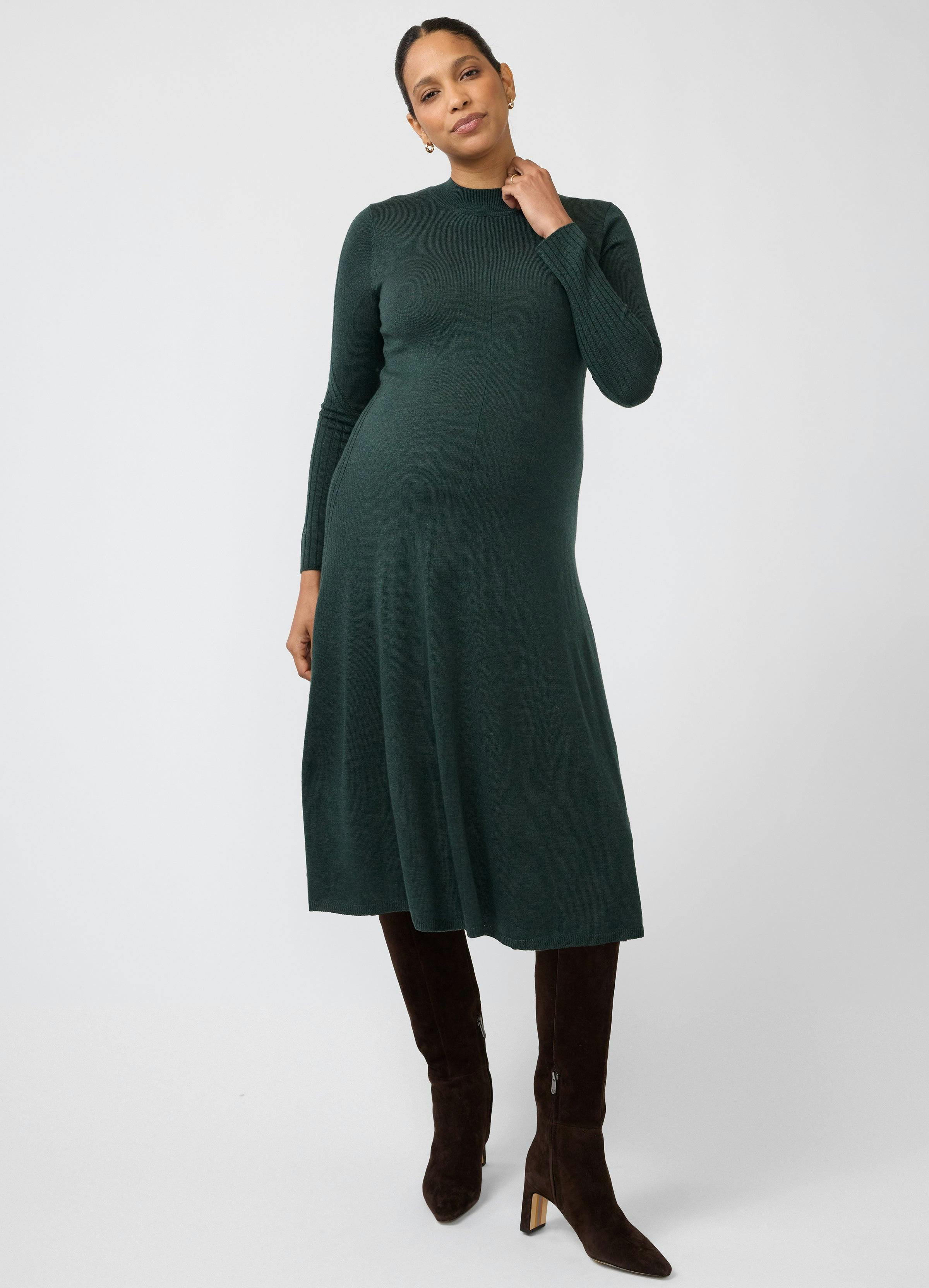 Long Sleeve Fit-and-Flare Sweater Maternity Midi Dress